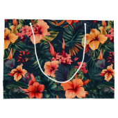 Blume aus Hibiskus, tropisches Blumenmuster Große Geschenktüte (Rückseite)