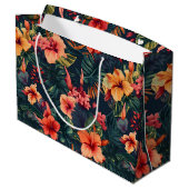 Blume aus Hibiskus, tropisches Blumenmuster Große Geschenktüte (Rückseite Schrägansicht)