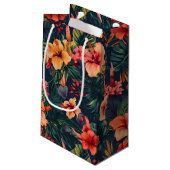 Blume aus Hibiskus, tropisches Blumenmuster Kleine Geschenktüte (Rückseite Schrägansicht)