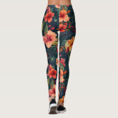 Blume aus Hibiskus, tropisches Blumenmuster Leggings (Rückseite)