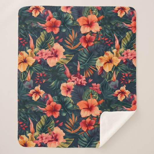 Blume aus Hibiskus, tropisches Blumenmuster Sherpadecke (Vorderseite)