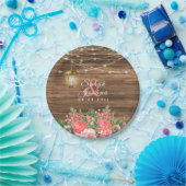 Blume aus Holz, Lattern und Korallen Pappteller (Party)