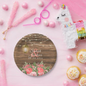 Blume aus Holz, Lattern und Korallen Pappteller (Party)