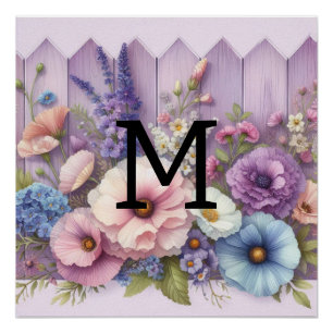 Blume aus lila Holz in Monogramm Poster