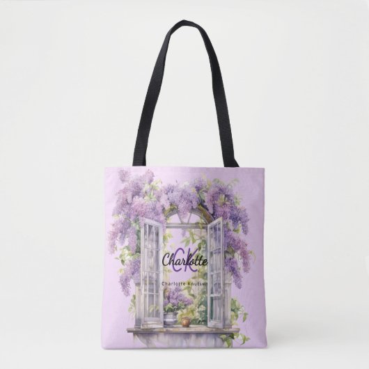 Blume aus Lilacs-Fenstern, rosa Monogramm Tasche (Vorderseite)
