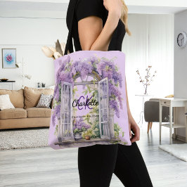 Blume aus Lilacs-Fenstern, rosa Monogramm Tasche