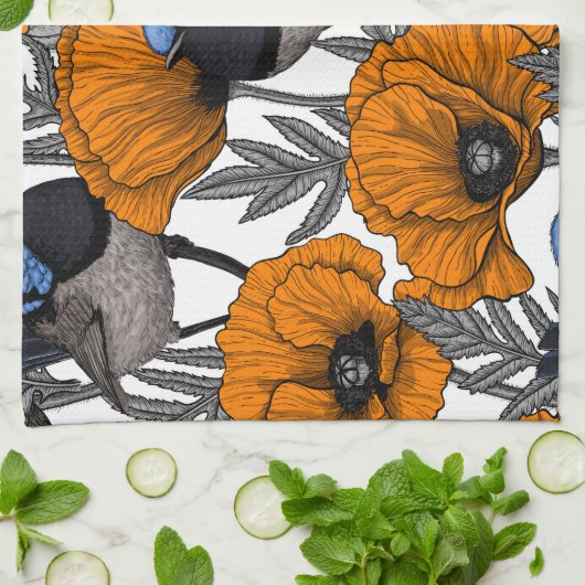 Blume aus Mehl und Orangenmohn 2 Geschirrtuch (Gefaltet)