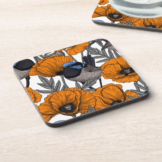 Blume aus Mehl und Orangenmohn 2 Getränkeuntersetzer (Linke Seite)