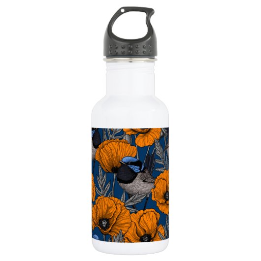 Blume aus Mehlwein und Orangenmohn Edelstahlflasche (Vorderseite)