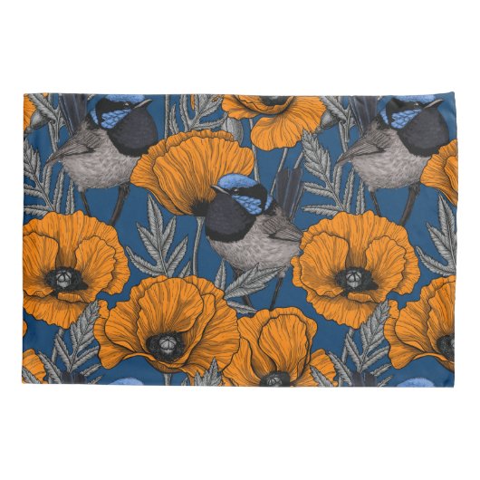 Blume aus Mehlwein und Orangenmohn Kissenbezug (Rückseite-Links)