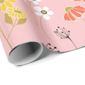 Blume aus orangefarbenem und gelbem Doodle Geschenkpapier (Rolleneckpunkt)