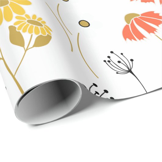 Blume aus orangefarbenem und gelbem Doodle Geschenkpapier (Rolleneckpunkt)