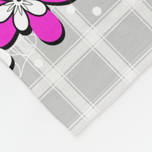 Blume aus Papierneon auf einem grauweißen Schachbr Fleecedecke (Ecke)