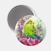 Blume aus Parkett und Rosa Magnet (Vorderseite/Rückseite)