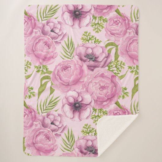 Blume aus Peony und Anemone Sherpadecke (Vorderseite)