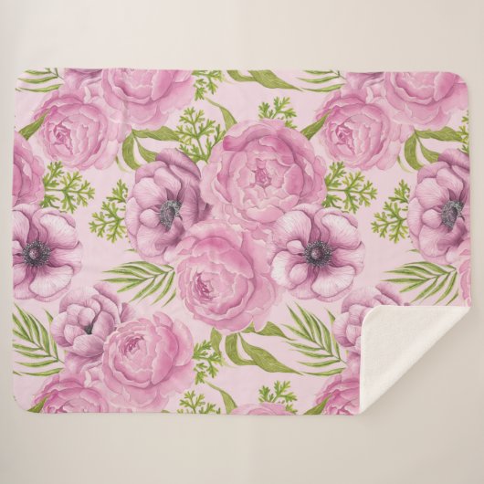 Blume aus Peony und Anemone Sherpadecke (Vorderseite (Horizontal))