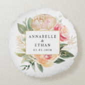 Blume aus Peony und Gold Rundes Kissen (Rückseite)