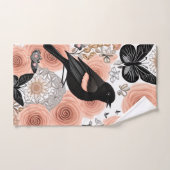 Blume aus Pfirsich und Kohle, Robin und Schmetterl Badhandtuch Set (Handtuch)