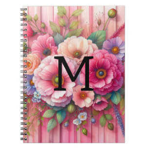 Blume aus rosa Holz mit Monogramm Notizblock
