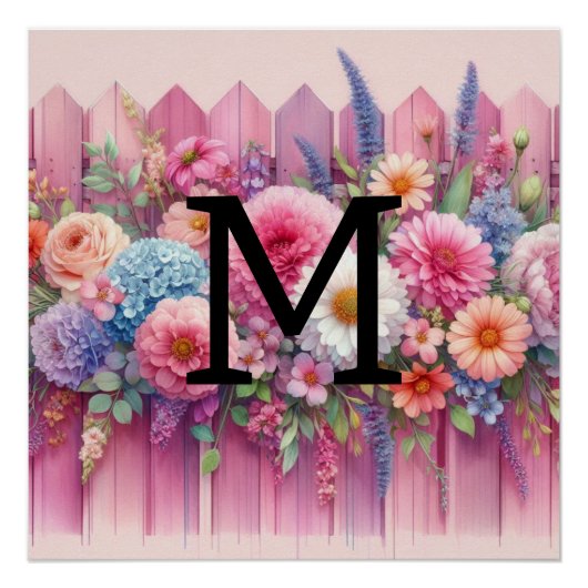Blume aus rosa Holz mit Monogramm Poster (Vorderseite)