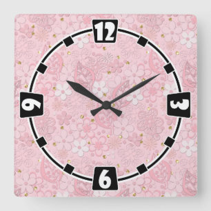Blume aus rosa Papier Quadratische Wanduhr