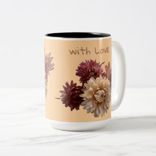 Blume aus rosa und mauvem Stroh mit Liebe dunkelro Zweifarbige Tasse