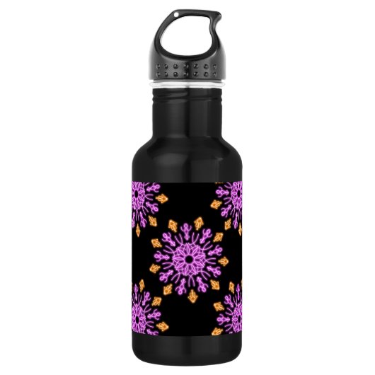 Blume aus rosa und orangefarbenem Neon Edelstahlflasche (Vorderseite)