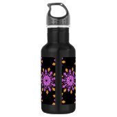 Blume aus rosa und orangefarbenem Neon Edelstahlflasche (Rückseite)