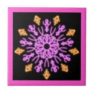 Blume aus rosa und orangefarbenem Neon Fliese