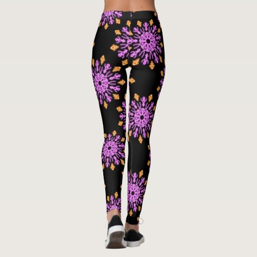 Blume aus rosa und orangefarbenem Neon Leggings (Rückseite)