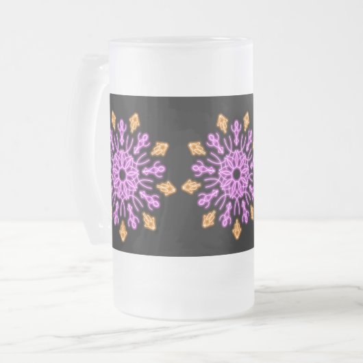 Blume aus rosa und orangefarbenem Neon Mattglas Bierglas (Vorderseite Links)