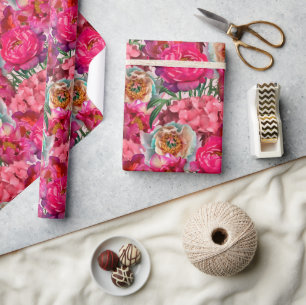 Blume aus Rosa und Weiß, Peony und Hydrangea Geschenkpapier
