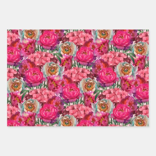 Blume aus Rosa und Weiß, Peony und Hydrangea Geschenkpapier Set (Vorderseite 3)