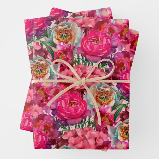 Blume aus Rosa und Weiß, Peony und Hydrangea Geschenkpapier Set (Beispiel)