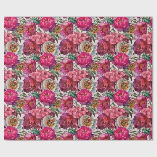 Blume aus Rot-Rosa-Peonys und Hydrangea Geschenkpapier (Flach)