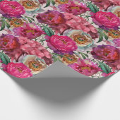 Blume aus Rot-Rosa-Peonys und Hydrangea Geschenkpapier (Ecke)