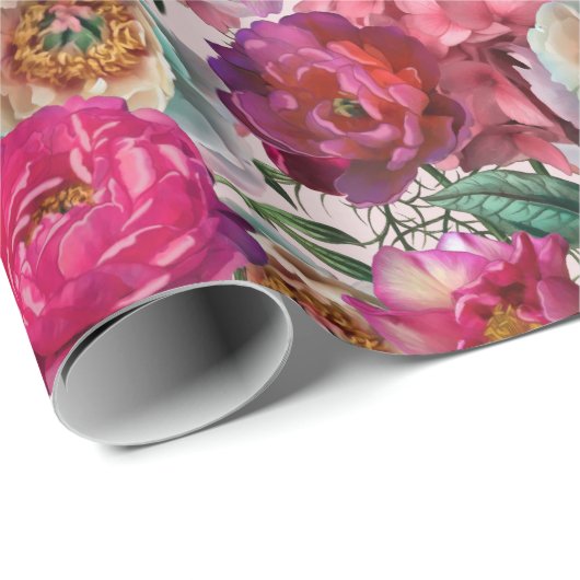 Blume aus Rot-Rosa-Peonys und Hydrangea Geschenkpapier (Rolleneckpunkt)