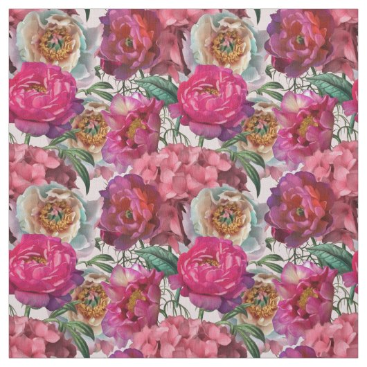 Blume aus Rot-Rosa-Peonys und Hydrangea Stoff (Muster)
