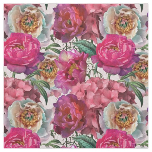 Blume aus Rot-Rosa-Peonys und Hydrangea Stoff (Muster)
