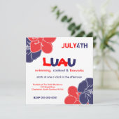 Blume aus Rot, Weiß und Blauer Hibiskus Einladung (Stehend Vorderseite)