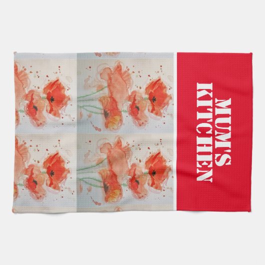 Blume aus rotem Feld Poppies florales Aquarell Geschirrtuch (Horizontal)