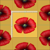 Blume aus rotem Mohn auf gelbem Stoff (Kachel)
