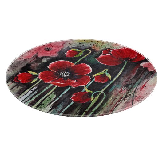 Blume aus rotem Mohn in Aquarellen Schneidebrett (Ecke)