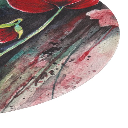 Blume aus rotem Mohn in Aquarellen Schneidebrett (Ecke)
