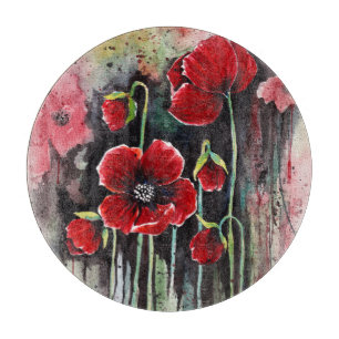 Blume aus rotem Mohn in Aquarellen Schneidebrett