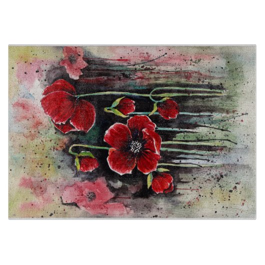 Blume aus rotem Mohn in Aquarelltafel Schneidebrett (Vorderseite)