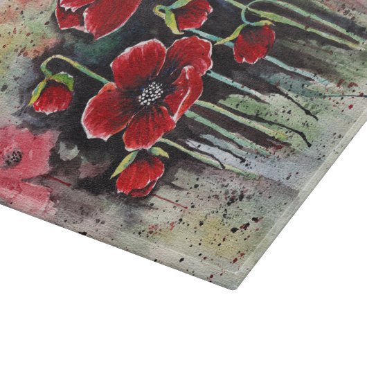 Blume aus rotem Mohn in Aquarelltafel Schneidebrett (Ecke)