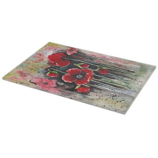 Blume aus rotem Mohn in Aquarelltafel Schneidebrett (Ecke)