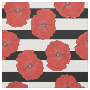Blume aus rotem Mohn mit schwarzen und weißen Stre Stoff