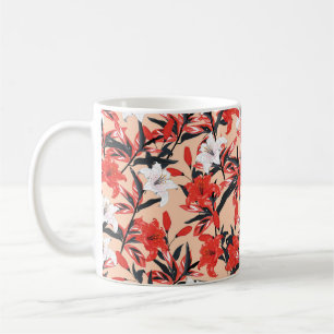 Blume aus roter und weißer Lilie, botanisch nahtlo Kaffeetasse